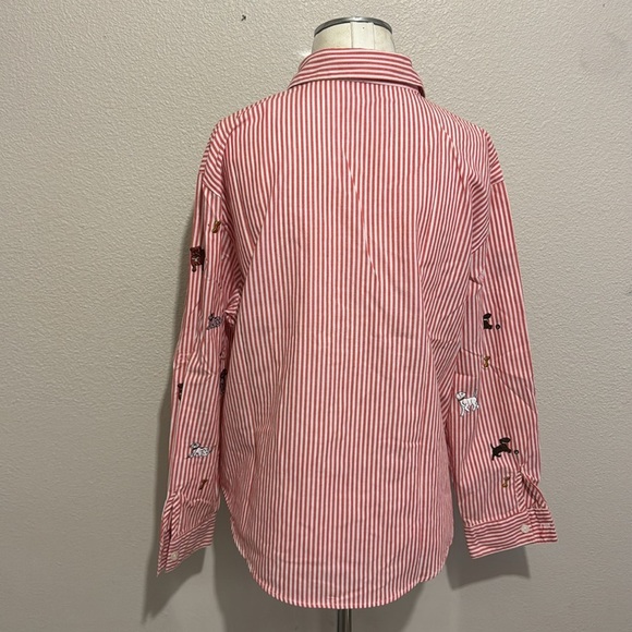 Teddi Vintage Red & White Striped Button Up Shirt With Dog Embroidery - Picture 6 of 7